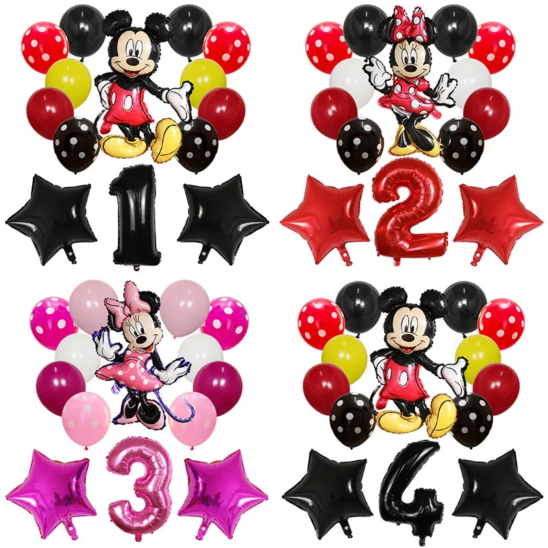 

14pcs/lot Mickey Minnie Mouse balloons Mickey Mouse Birthday Party Decor Baby Shower 30inch Number Balloon Polka Dot Globos