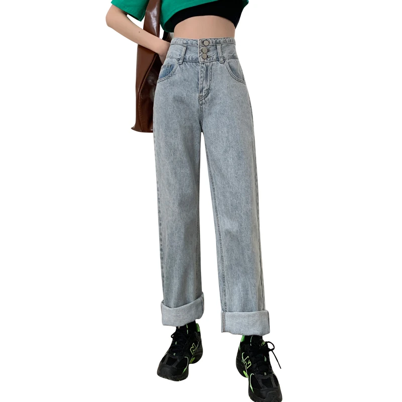 

ZHISILAO New High Waist Straight Jeans Women Plus Size Vintage Boyfriend Mom Wide Leg Denim Pants Jeans 2021 Streetwear Jeans