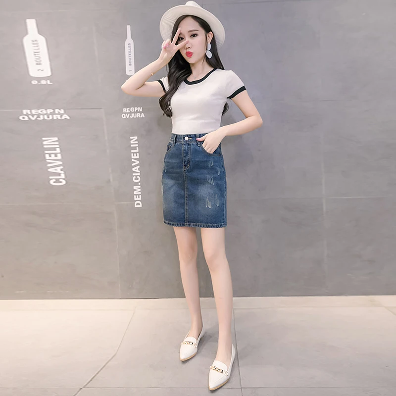 

Limiguyue High Waist Jeans Skirts Womens Thin Stretch Hip Wrap Skirt Buttons Pockets Classic Denim Skirt Jean Female Faldas K130