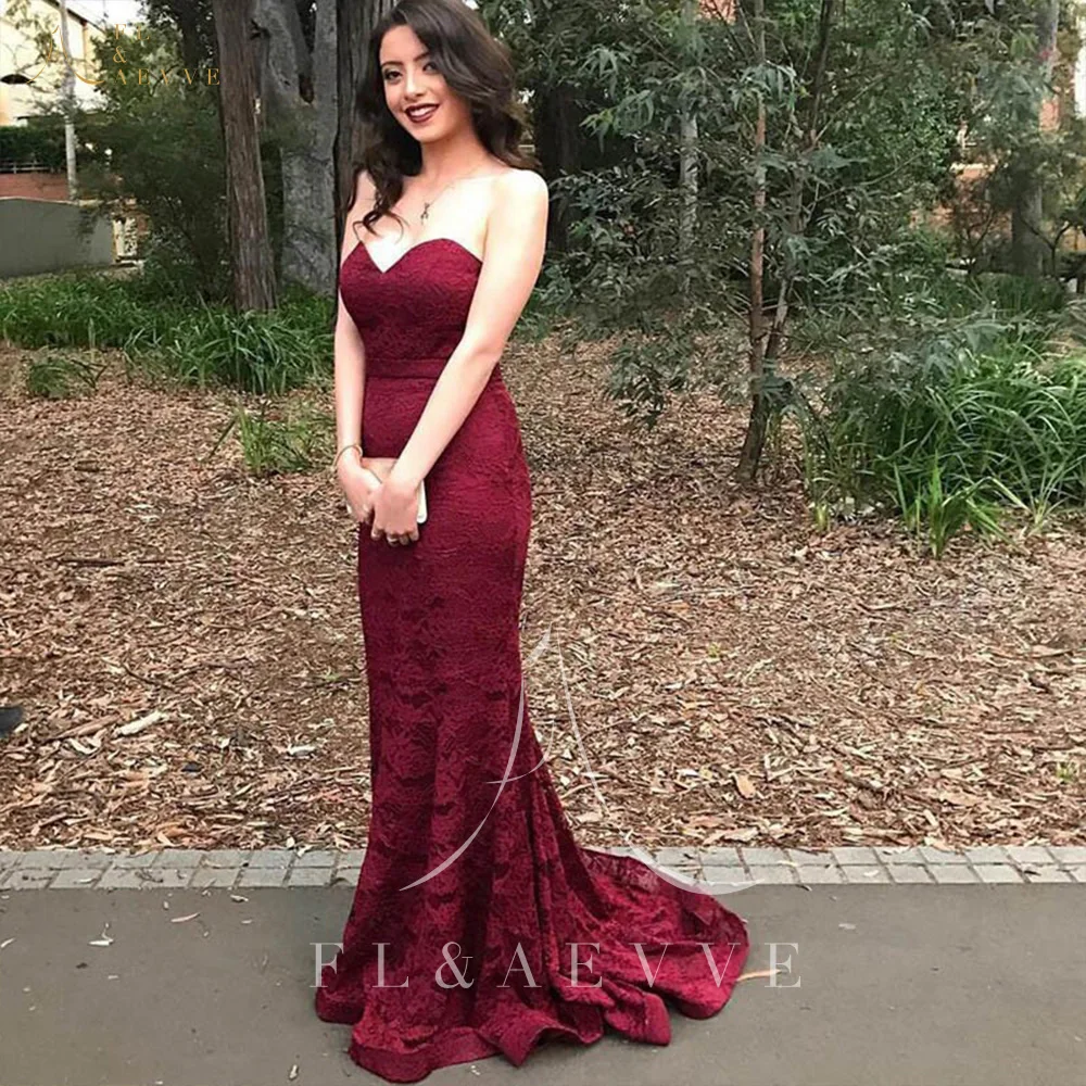 

Luxury Burgundy Lace Mermaid Evening Dresses Sleeveless Women Party Gowns Sweetheart Formal Dress with Sweep Train Plus Size