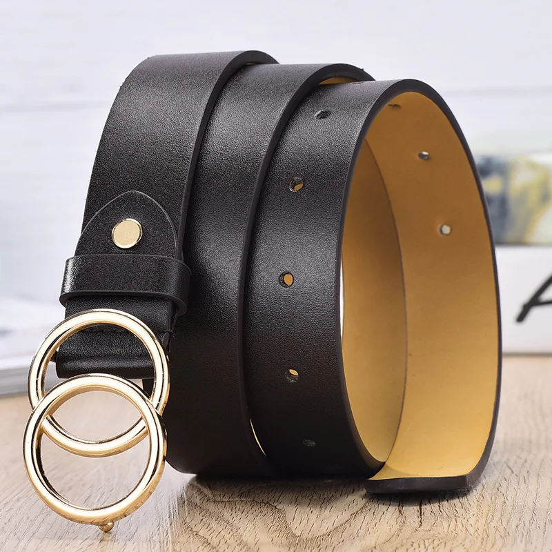 Ремень Регулируемый с двойным кольцом женский модный тонкий пояс пряжкой в ретро