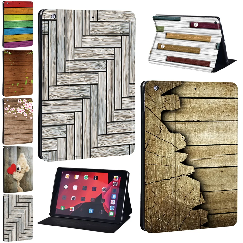 

Tablet Folding Stand Case for Apple IPad 5/6/7/8th /Mini 1/2/3/4/5 /IPad 2/3/4 Wood Print Series Pattern Protective Cover+Stylus