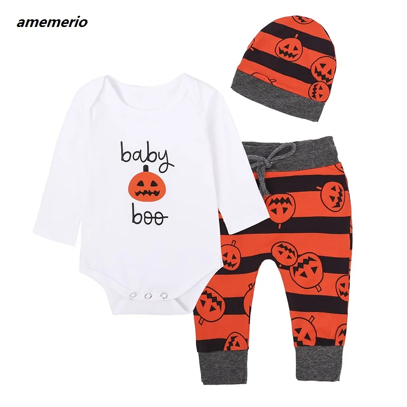 

Комплекты одежды для маленьких мальчиков комплект из 3 предметов, боди + штаны + шляпа, праздничный осенний комплект зимней одежды для маленьких мальчиков и девочек на Хэллоуин