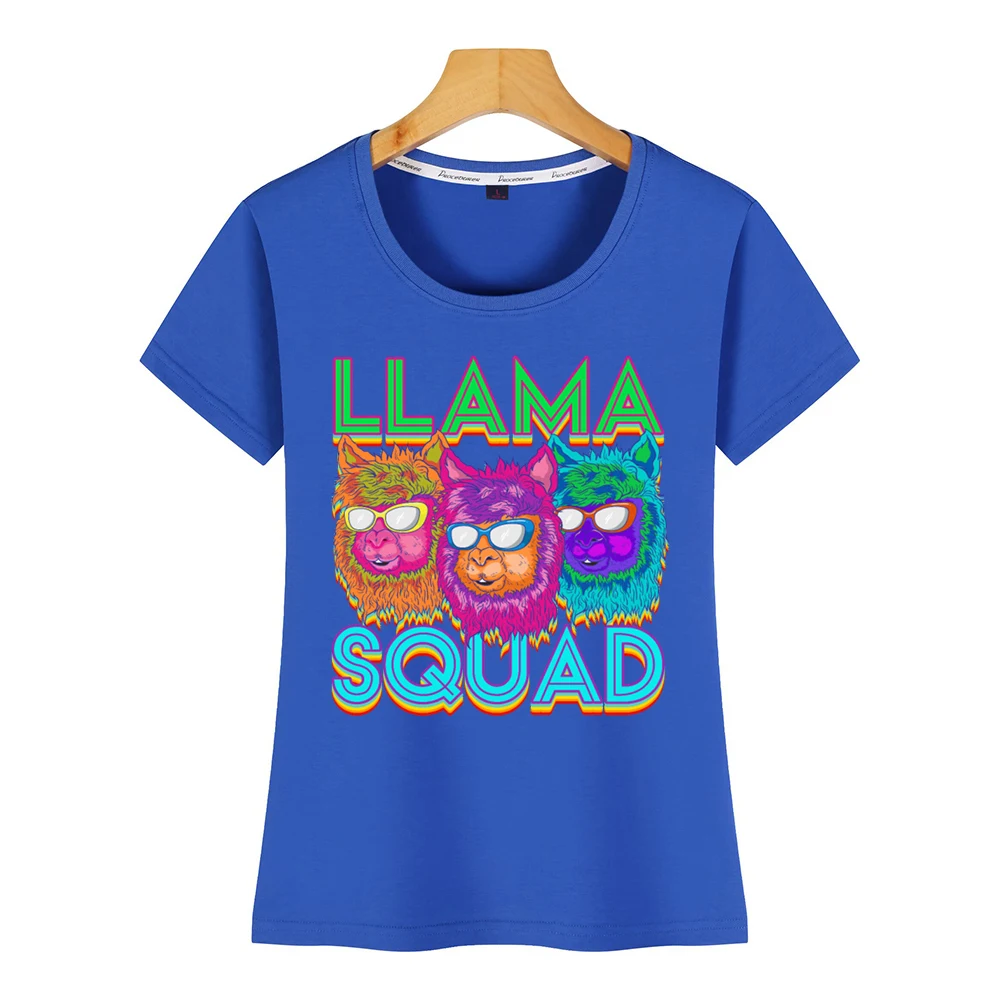 Tops T Shirt Women llama squad present retro 1980s alpaca fans Fit Inscriptions Print Female Tshirt | Женская одежда