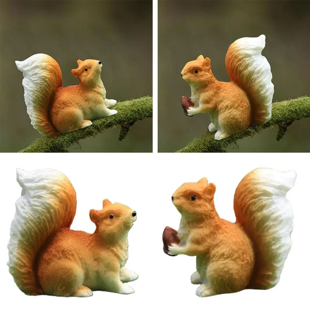 

1pc Cute Squirrel Elf Statue Animal Model Figurine Home Ornament Glass Decor Miniature Craft DIY Garden Fairy Decoration