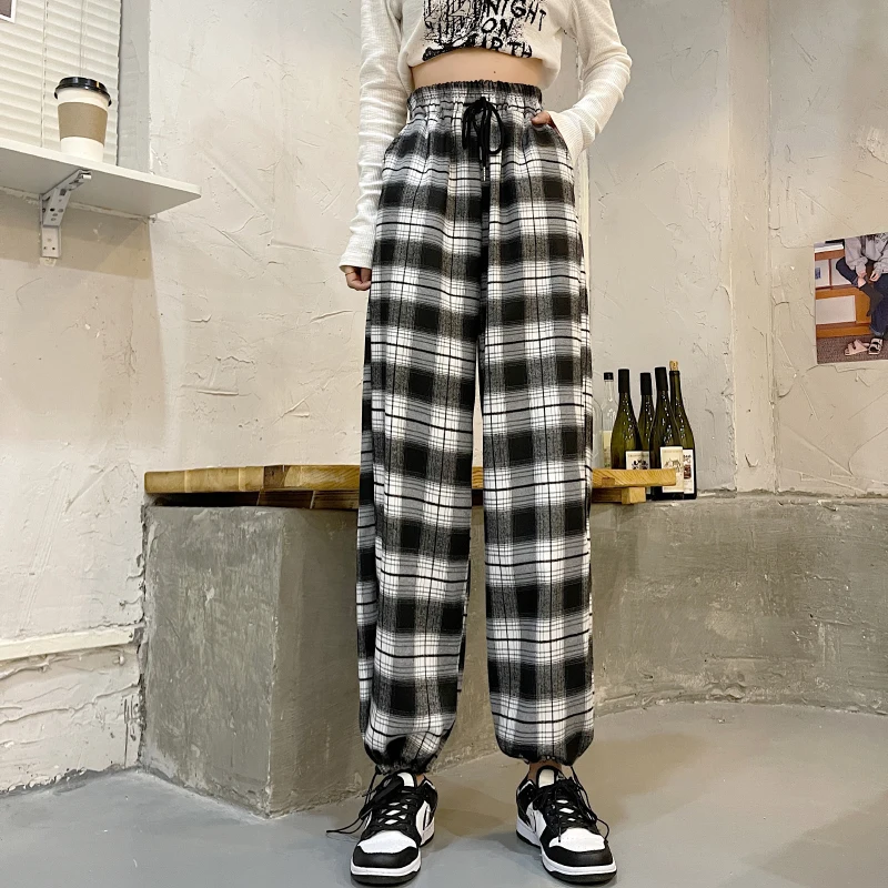 Уличная одежда JMPRS женские клетчатые брюки с высокой талией осенние шаровары