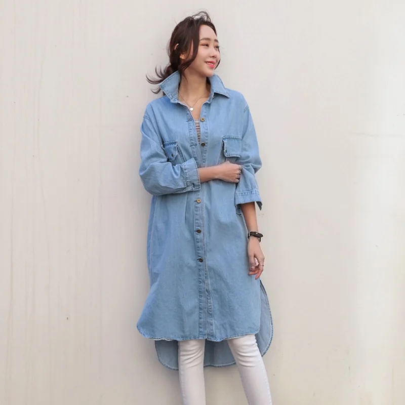 

Fashion Denim Blue Coats Women's Asymmetrical Outwear 2021 Cardigans Sleeve Button Jackets Female Hooded Jean Top