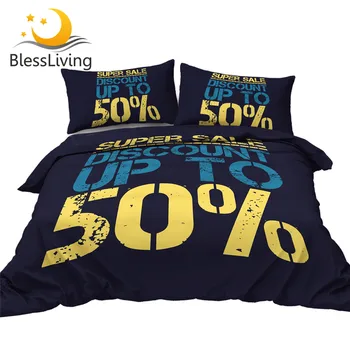 BlessLiving Super Sale Bedding Set Banner Design Duvet Cover for Shop Discount Bedspreads Letters Print Bed Set 3-Piece Twin 1