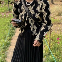 koijizayoi 2022 korean style autumn winter short jackets vintage floral jacquard lady button up outwear elegant slim womens coat