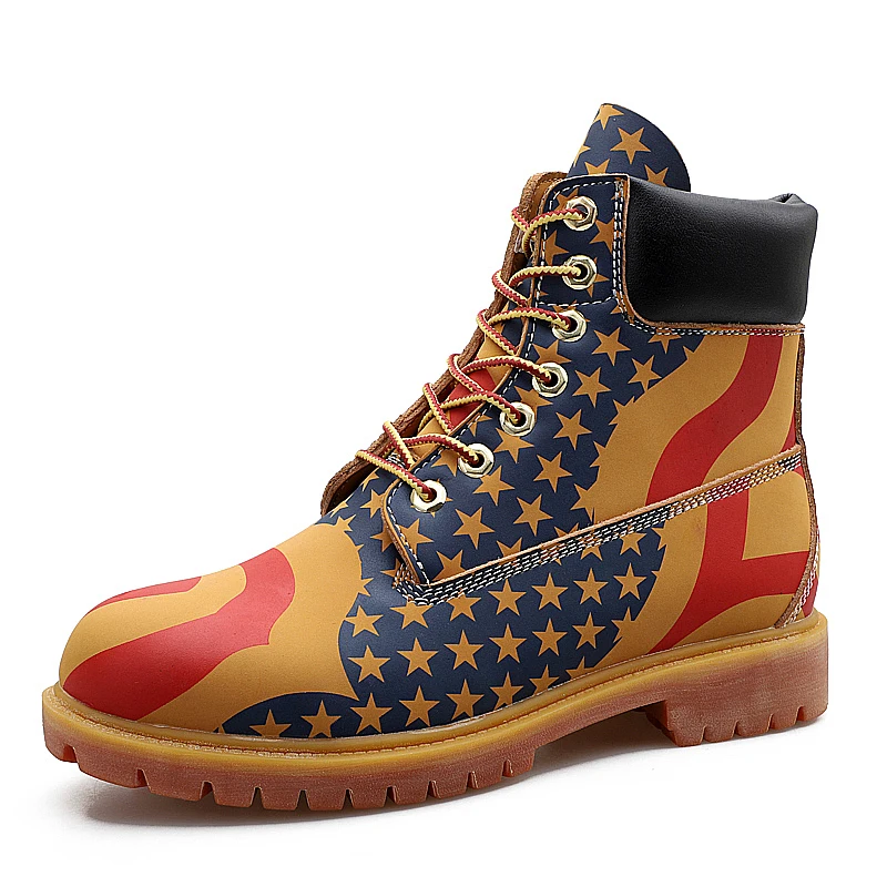 

2021 Winter Men's Leather Naked Boots Retro Camouflage Pentagram Motorcycle Boots High Quality Lace-up Martin Boots Men's Boots