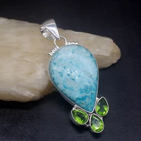 gemstonefactory jewelry big promotion 925 silver green dendritic opal peridot unique women ladies gifts necklace pendant 0781