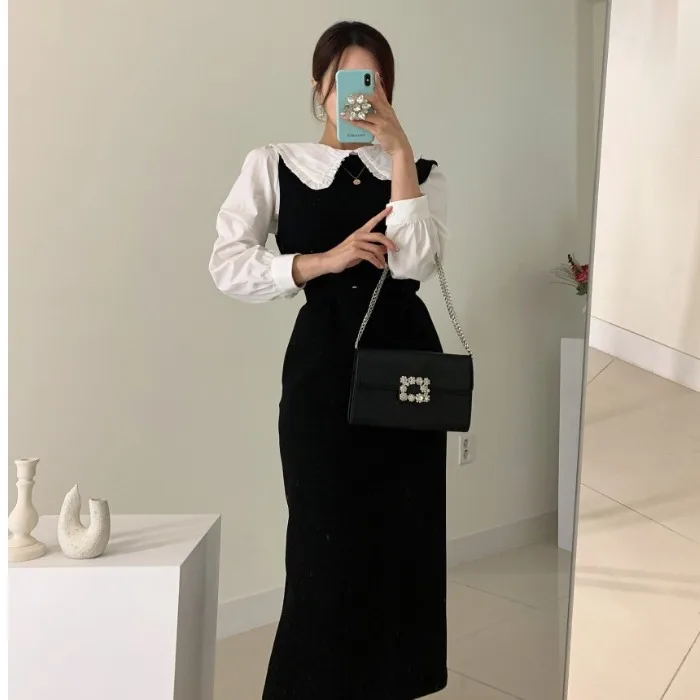 Корейский шикарный французский меньшинств весенне-осенняя одежда древесный