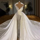 Роскошное белое свадебное платье-Русалка Свадебные платья из жемчуга со съемной юбкой, свадебные платья с бусинами