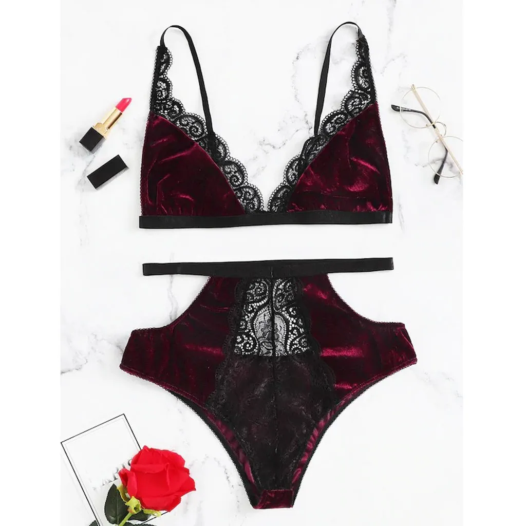 Новый сексуальный женский кружевной бархатный лифчик пижама шорты комплект