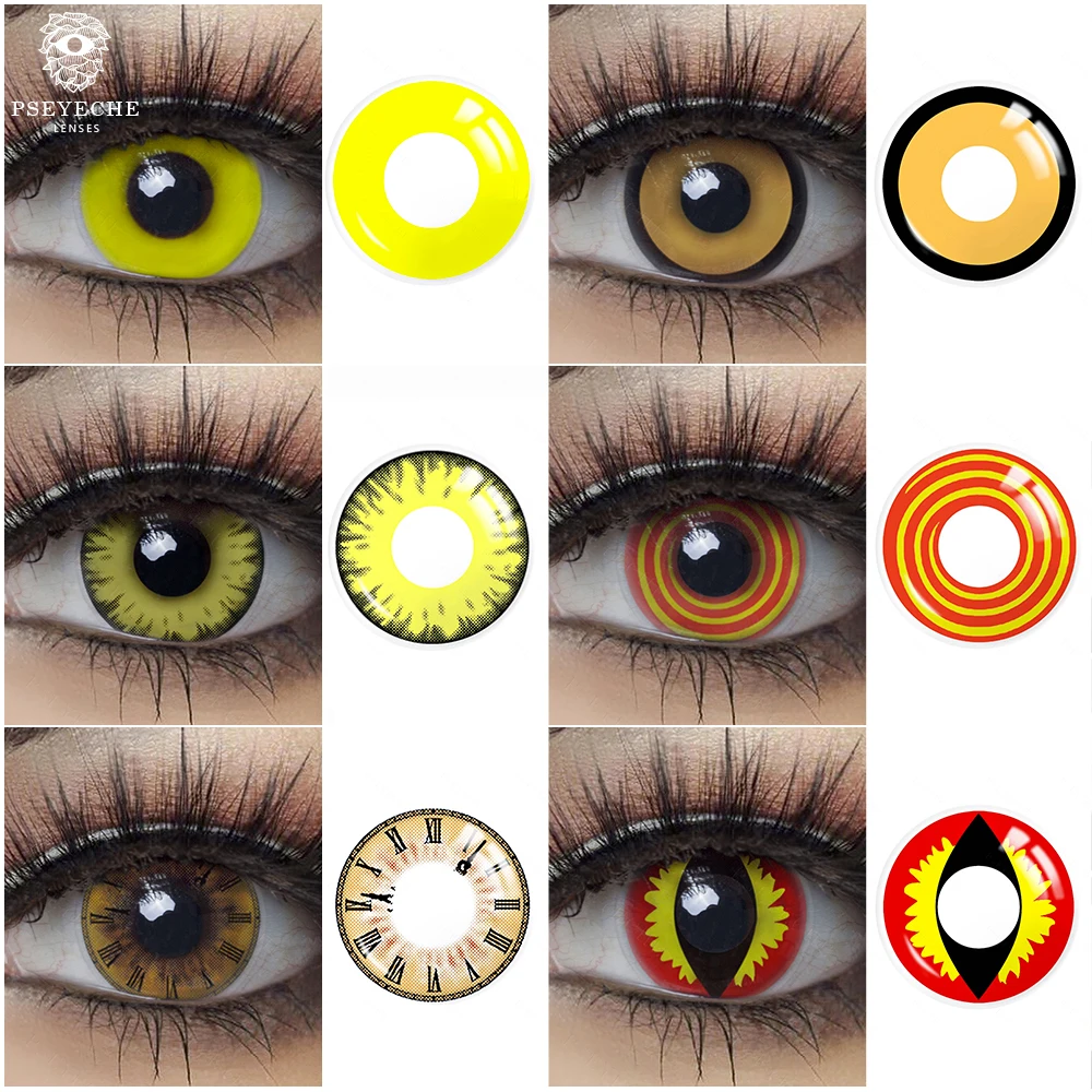 Anime Cosplay Contact Lenses Colored for Eyes 2Pcs Halloween Yellow Lens Color Crazy Contacts Yearly Pupilentes | Красота и здоровье
