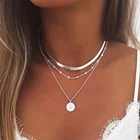 Ожерелье с подвеской в виде лотоса серебряного цвета, многослойная цепочка, женское модное индивидуальное ожерелье, бусины для ожерелья, монета, ювелирные изделия