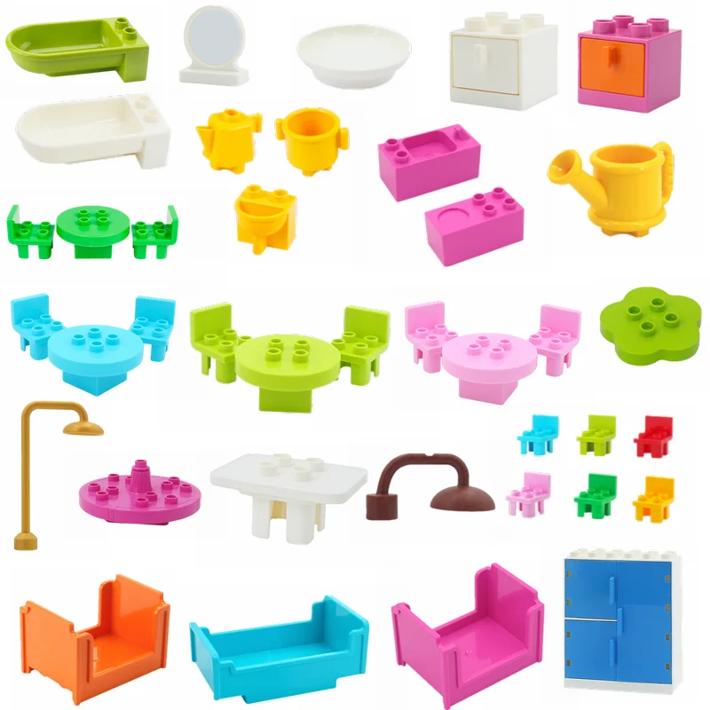 Duplo строительные блоки большого размера аксессуары гардероб кровать стул чайник