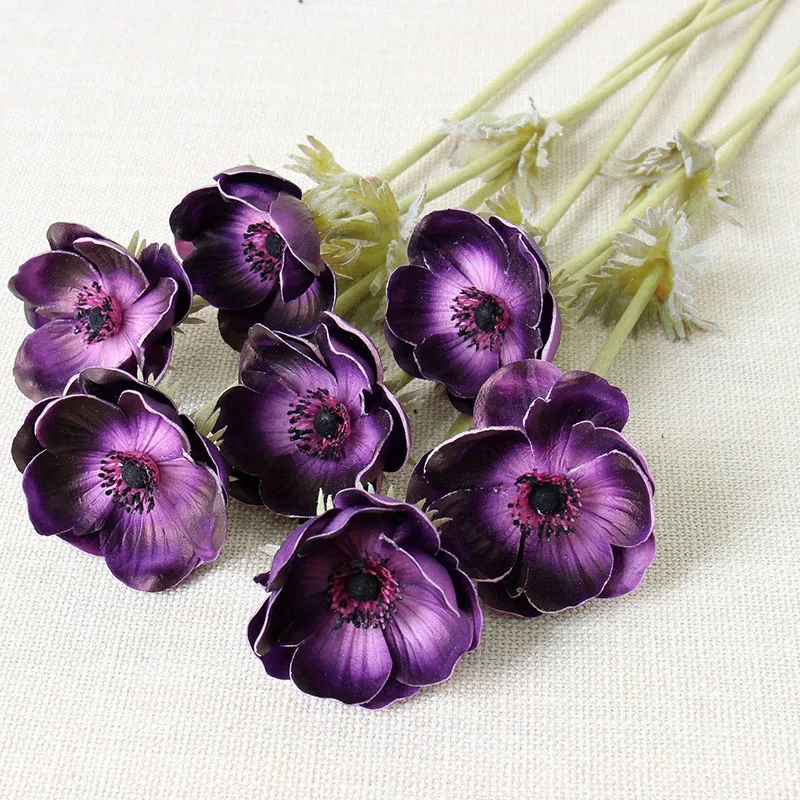 

10Pcs High-Quality Real Touch PU Anemone Rose for Wedding Decoration Bride Feel Silk Flower Home Accessories Photography Props