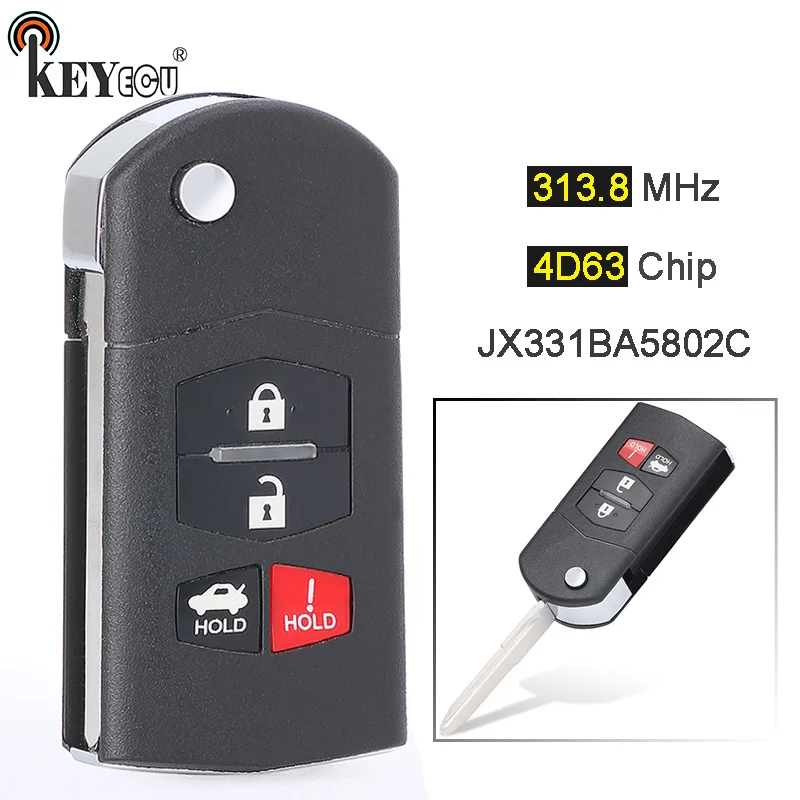 Запасной складной ключ KEYECU 313 8 МГц 4D63 3 + 1 4 кнопки дистанционный брелок для Mazda 6 |