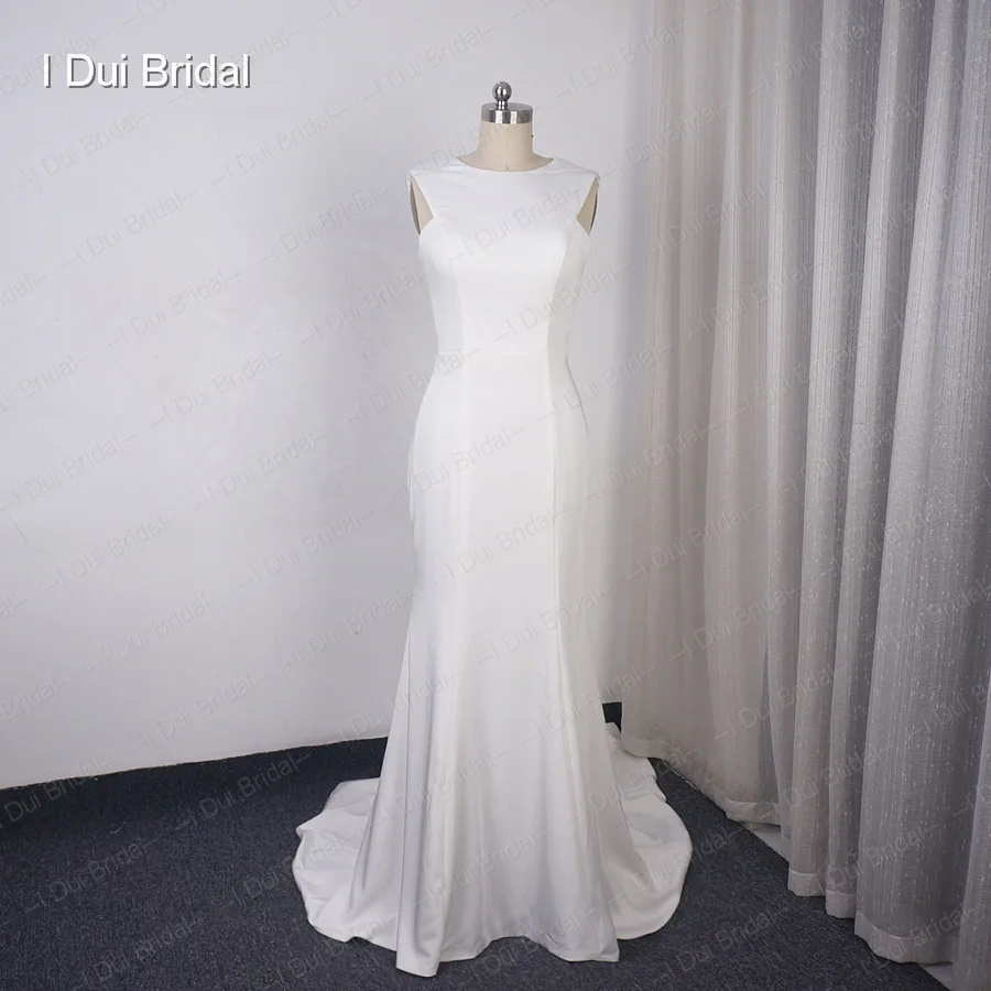 

Simple Crepe Sheath Wedding Dress Keyhole Back Unique Bridal Gown High Quality