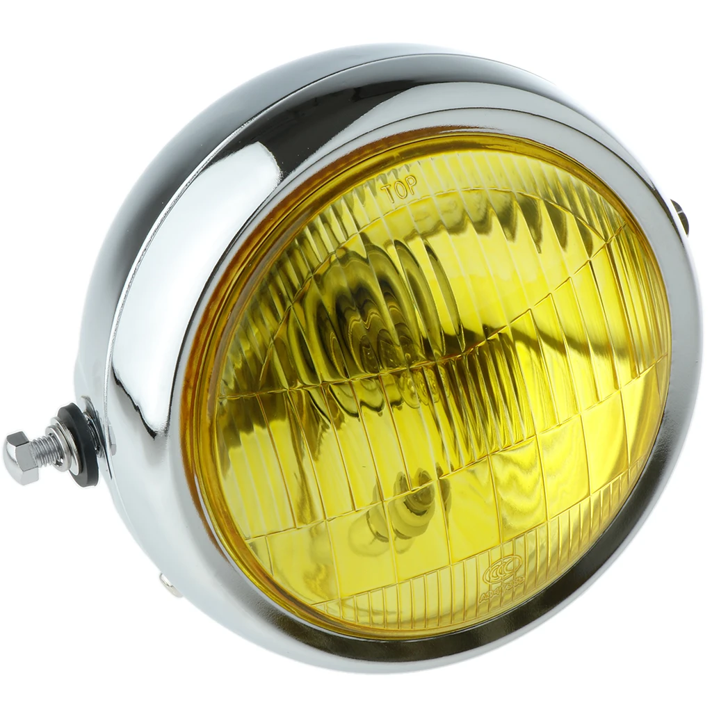 

Retro Shell Motorcycle Clear Lens Headlight with Trim Ring Silver + Yellow