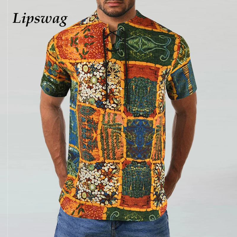 2021 Модная хлопковая льняная Футболка с принтом мужские повседневные топы