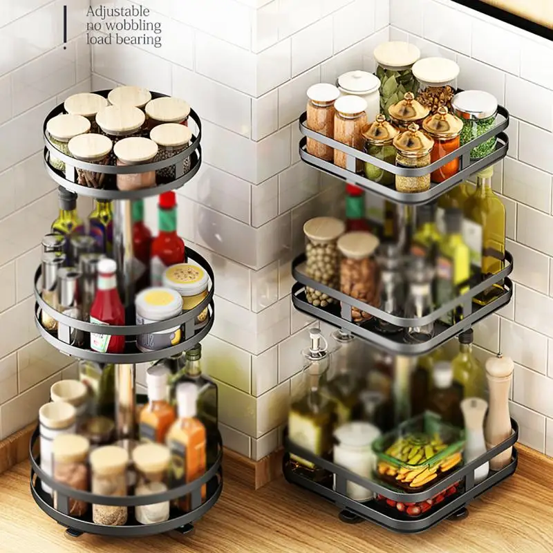 

1/2/3 Layers Kitchen Seasoning Rack 360 Degree Rotatable Spice Rack Steel Kitchen Cabinet Organizer Shelf for Jars Cans Bottles