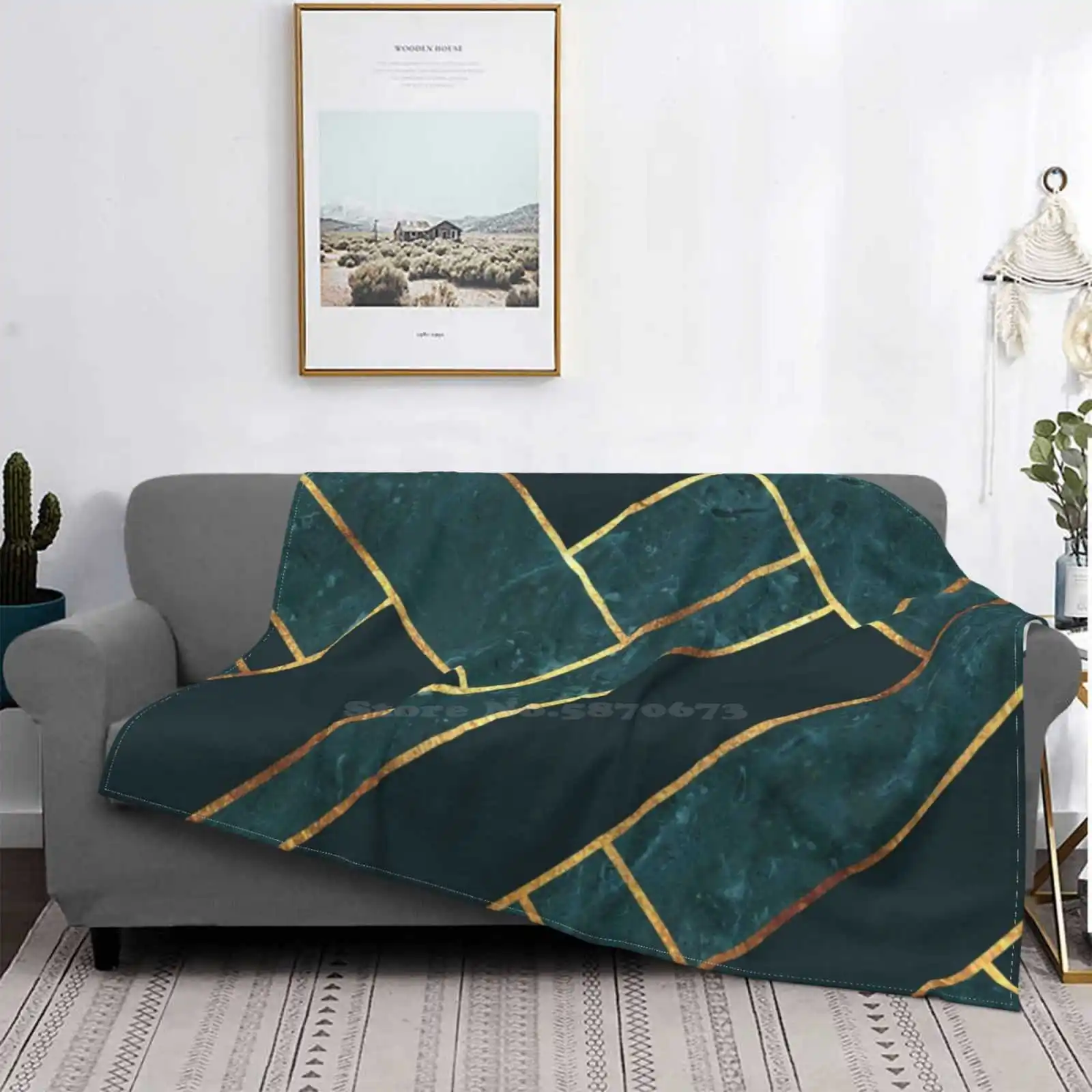 

Deep Teal Gold Geometric Creative Design Comfortable Flannel Blanket Deep Teal Teal Green Ocean Blue Gray Stone Navy Gold Ele