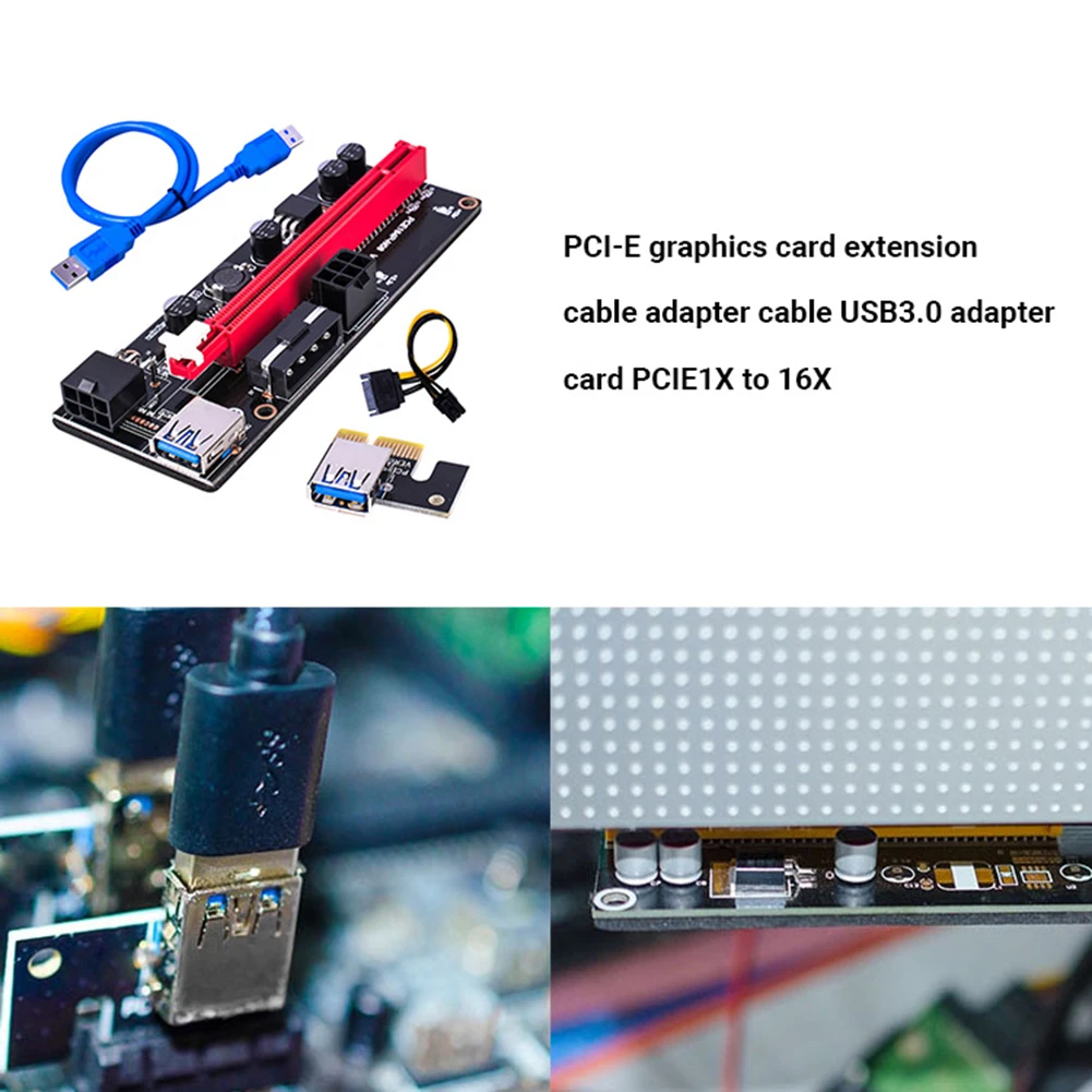 

6pcs Newest VER009 USB 3.0 PCI-E Riser VER 009S Express 1X 4x 8x 16x Extender pcie Riser Adapter Card SATA 15pin to 6 pin Power