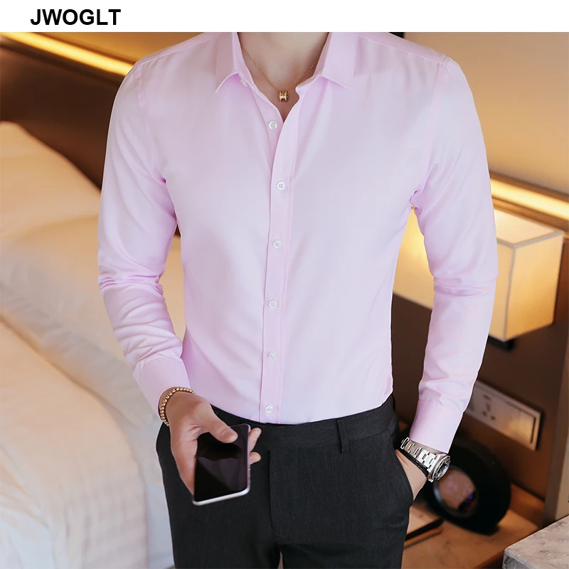 

New Korean Style Men's Casual Shirts Long Sleeved Turn-down Collar Button Down Regular Fit White Black Social Shirt