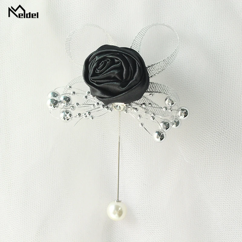 Meldel Artificial Pearl Brooch Wedding Corsage Pin Flowers Silk Roses Boutonniere Men Mariage Corsages and Boutonnieres |