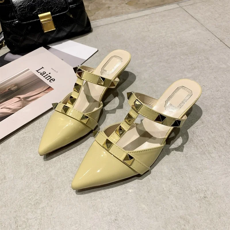 

Women Sandals Fashion Rivets Pointed Toe Sandals Outdoor Luxury Brand High Heel Slippers Summer Beach Sandals Zapatillas Mujer