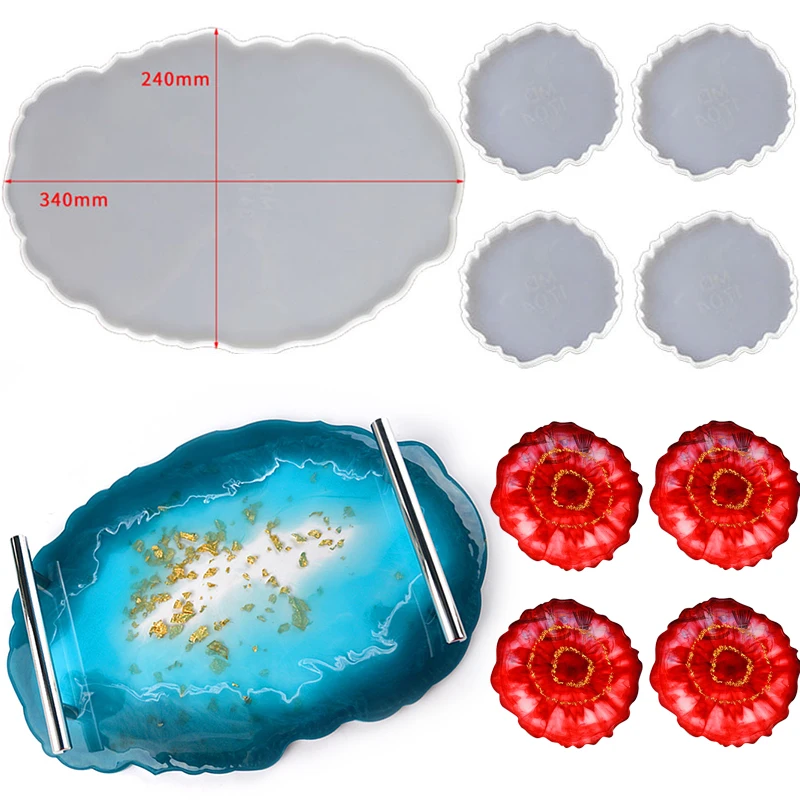 

TC179 5pcs Plate Tray Resin Molde Silicona Set Fruit Disc Tea Coaster Stampi In Silicone Moulds Resina Epoxi Craft Supplies