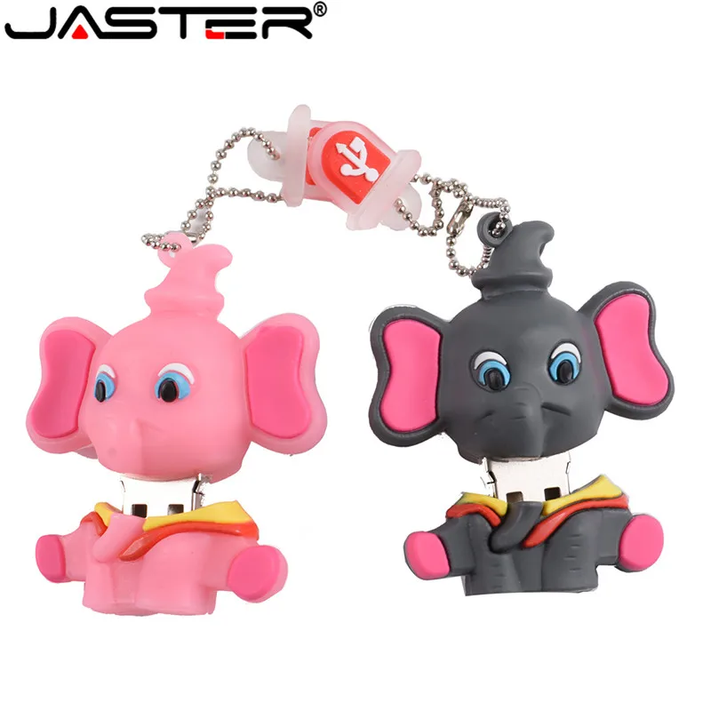 Флэш-накопители JASTER USB 2 0 64 ГБ флэш-накопитель 32 розовый слон мультяшная Флэшка 16 8
