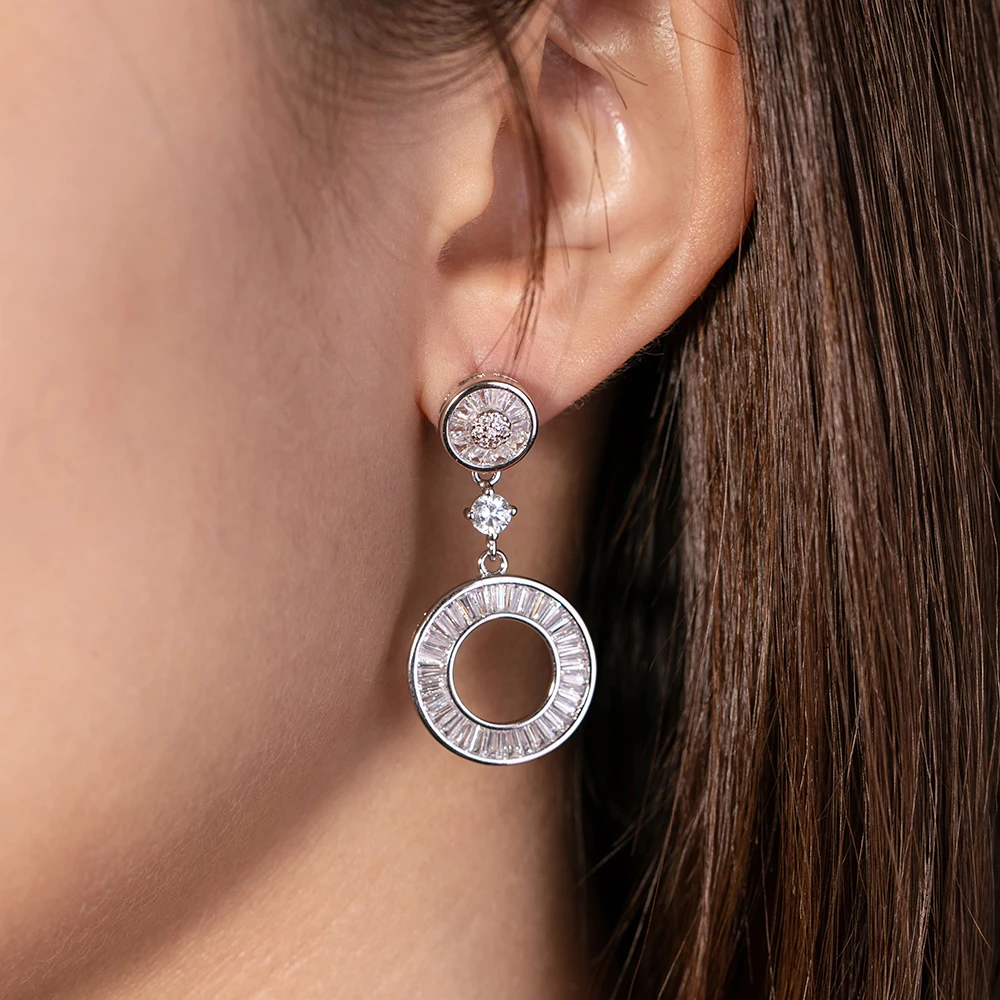 Роскошные круглые висячие серьги из серебра 925 пробы с трапециевидными