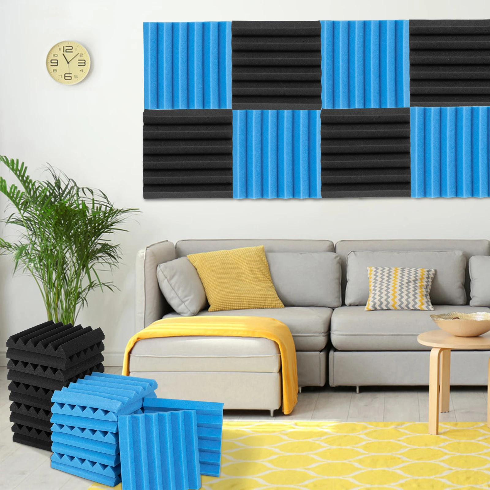 

20pcs 12x12x2 Acoustic Foam Panel Wedge Studio Soundproofing Wall Padding Black and Blue DAG-ship