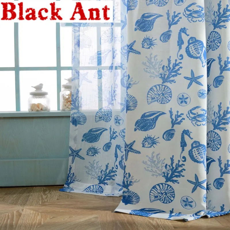 Занавеска для гостиной с рисунком морских животных голубая мультяшная занавеска