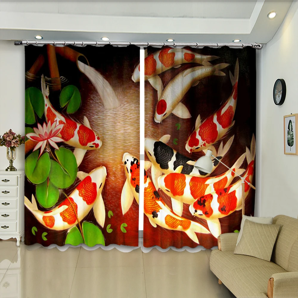 

Water With Koi Pond And Lilies High-precision Blackout Curtains Dersonalized 3D Digital Printing Purtains DIY Photos