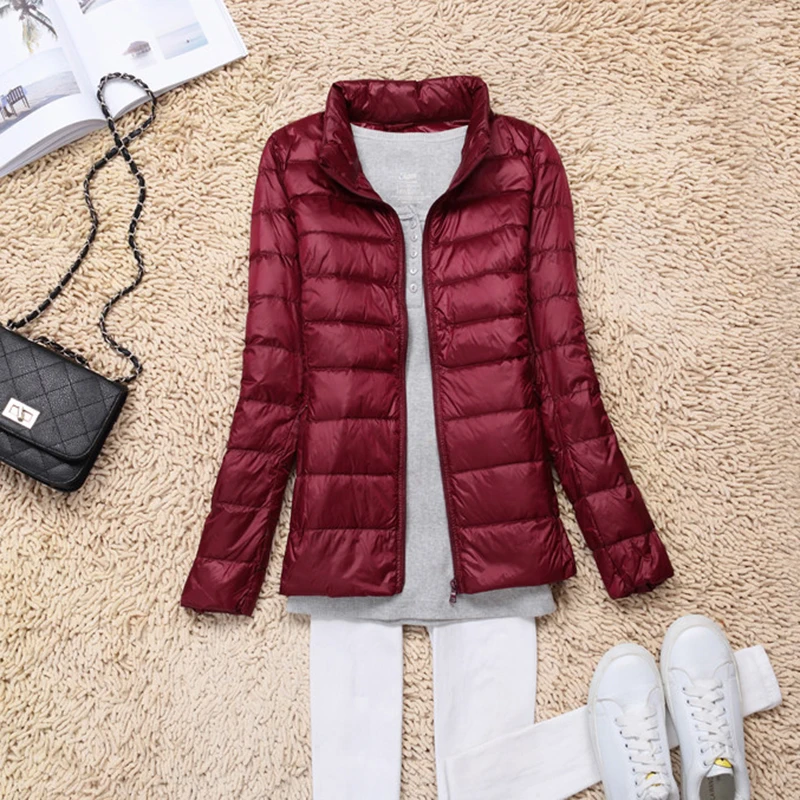 

Women 90% White Duck Down Jacket Autumn Female Ultra Light Down Jackets Slim Solid Long Sleeve Hooded Parkas