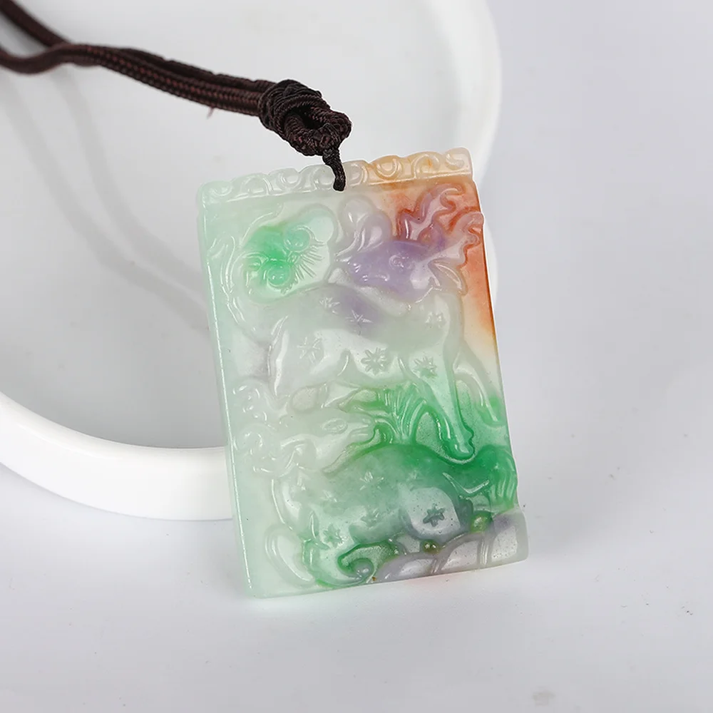 3 Colors Natural Green Jade Sheep Lucky Pendant Gem Necklace for Women Jewelry | Necklaces