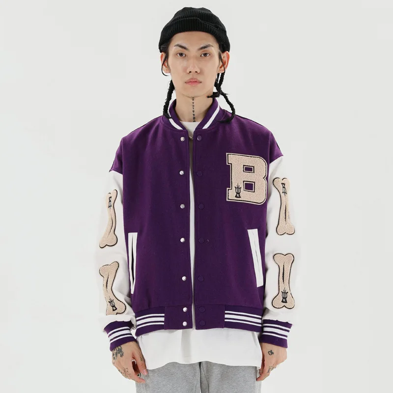 

Street Retro Jacket Coat Towel Embroidered Baseball Jacket Men's Top Versatile Buttons College Style Coat Sweatshirt Women