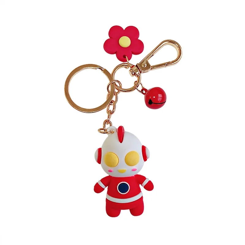 

2021 New Cartoon Ultraman Keychains Cute Silicone Kids Toys Car Key chain Baby Pendant Keychain Key rings Fittings Fancy Bell