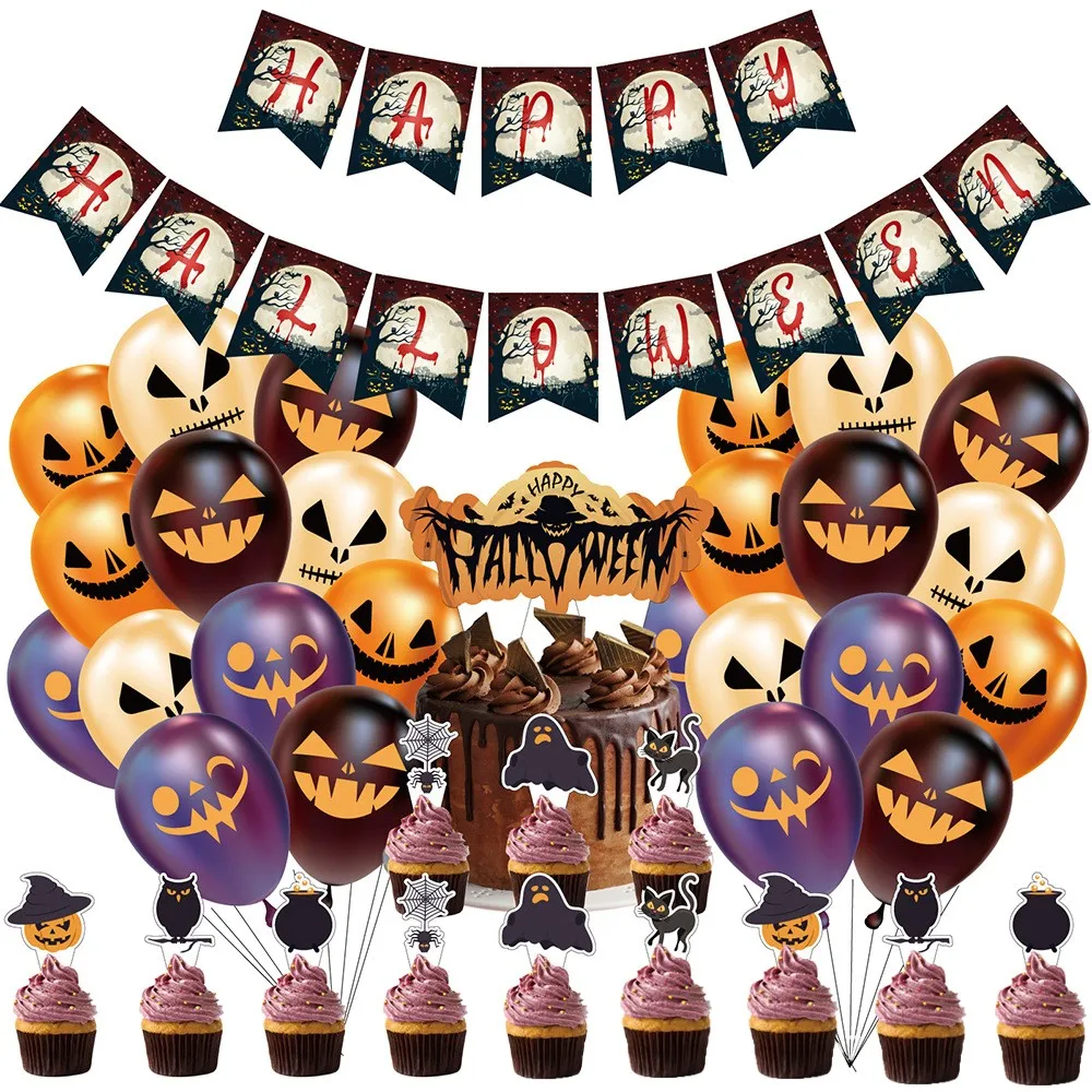 

Halloween Decoration Balloon Halloween Day Party Decorations Indoor For Home Halloween Ornament Props Paper Cup Plate Tableware