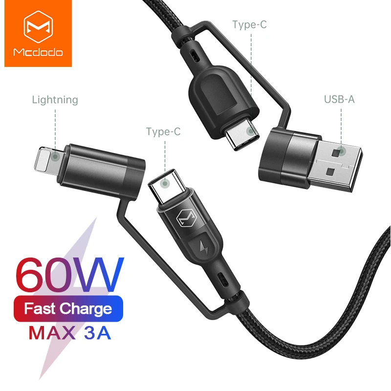 

Mcdodo PD 60W 4 in 1 Type C to USB C lightning Cable For iPhone 14 13 12 Macbook Xiaomi Samsung S22 3A Fast Charging Data Wire