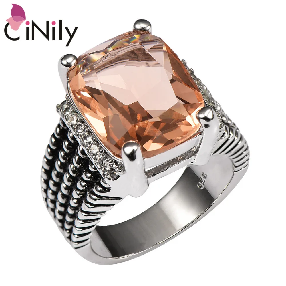 Кольцо cinilly Prong огромный морганит серебряное покрытие модные украшения с белым