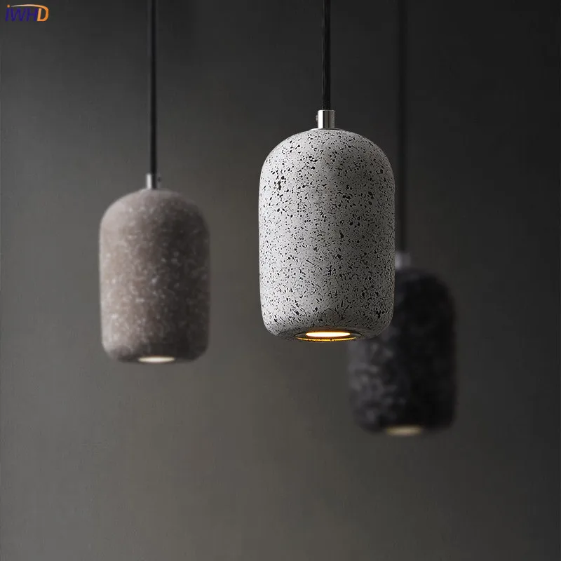 IWHD Nordic Style Cement LED Pendant Light Fixtures Bedroom Living Room Beside Modern Hanging Lamp Lights Lamparas Colgantes