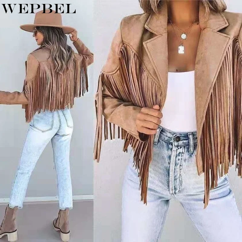 

WEPBEL Women's Winter Tassel Coat Ladies Long Sleeve Open Front Cardigan Top Jacket Fashion Streetwear Outwear