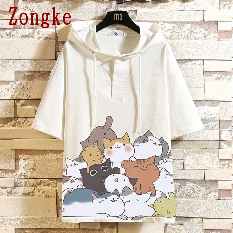Пуловер Zongke с принтом кошек толстовка Мужская Уличная одежда корейский стиль