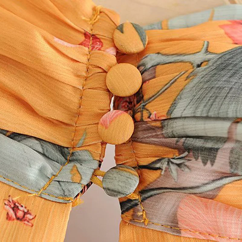 Женское модное платье миди с цветочным узором длинным рукавом украшенное