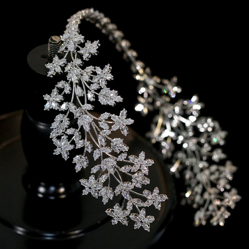 Luxury wedding hair band wedding hair accessories silver bride crystal headdress handmade ethnic headdress zirconia crown